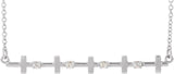 14K Gold Round Natural Diamond Cross Bar Necklace - White Gold