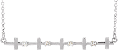 14K Gold Round Natural Diamond Cross Bar Necklace - White Gold
