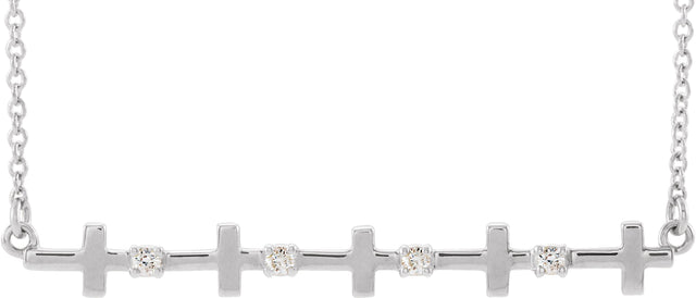 14K Gold Round Natural Diamond Cross Bar Necklace - White Gold