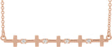14K Gold Round Natural Diamond Cross Bar Necklace - Rose Gold