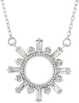 14K Gold Tapered Baguette Natural Diamond Accented Circle Necklace - White Gold