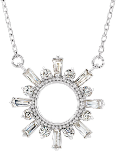 14K Gold Tapered Baguette Natural Diamond Accented Circle Necklace - White Gold