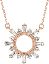 14K Gold Tapered Baguette Natural Diamond Accented Circle Necklace - Rose Gold