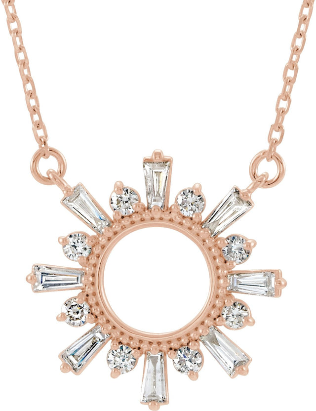 14K Gold Tapered Baguette Natural Diamond Accented Circle Necklace - Rose Gold