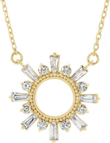 14K Gold Tapered Baguette Natural Diamond Accented Circle Necklace - Yellow Gold