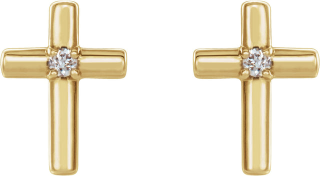 14K Gold Round Natural Diamond Solitaire Cross Earrings - Yellow Gold - view 2