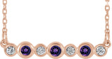 14K Gold Round Natural Amethyst Bezel-Set Bar Necklace – 0.08 CTW - Rose Gold - view 3