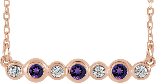 14K Gold Round Natural Amethyst Bezel-Set Bar Necklace – 0.08 CTW - Rose Gold - view 3