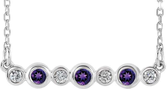 14K Gold Round Natural Amethyst Bezel-Set Bar Necklace – 0.08 CTW - White Gold - view 3