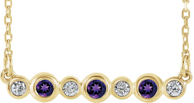 14K Gold Round Natural Amethyst Bezel-Set Bar Necklace – 0.08 CTW - Yellow Gold - view 3