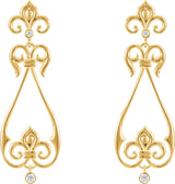 14K Gold Round Natural Diamond Fleur-de-lis Earrings – 2.5mm Stones - view 2