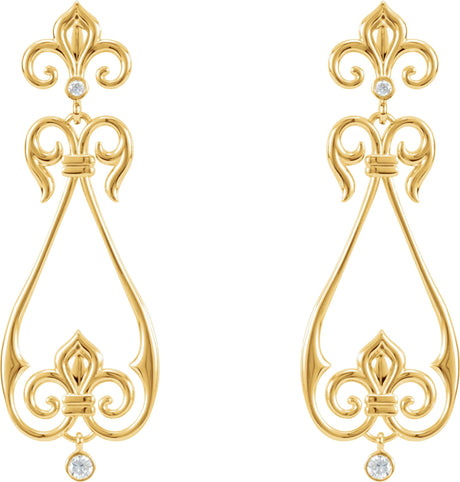 14K Gold Round Natural Diamond Fleur-de-lis Earrings – 2.5mm Stones - view 2