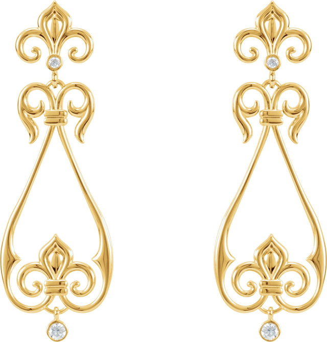 14K Gold Round Natural Diamond Fleur-de-lis Earrings – 2.5mm Stones - view 2