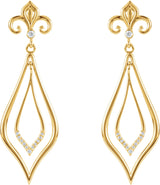 14K Gold Round Natural Diamond Fleur-de-lis Earrings – 1.75mm Stones - view 2