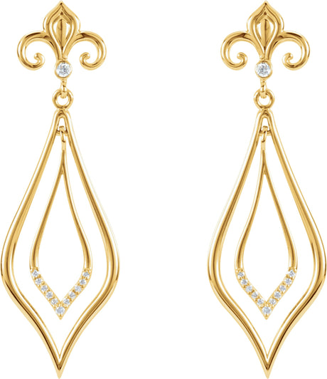 14K Gold Round Natural Diamond Fleur-de-lis Earrings – 1.75mm Stones - view 2