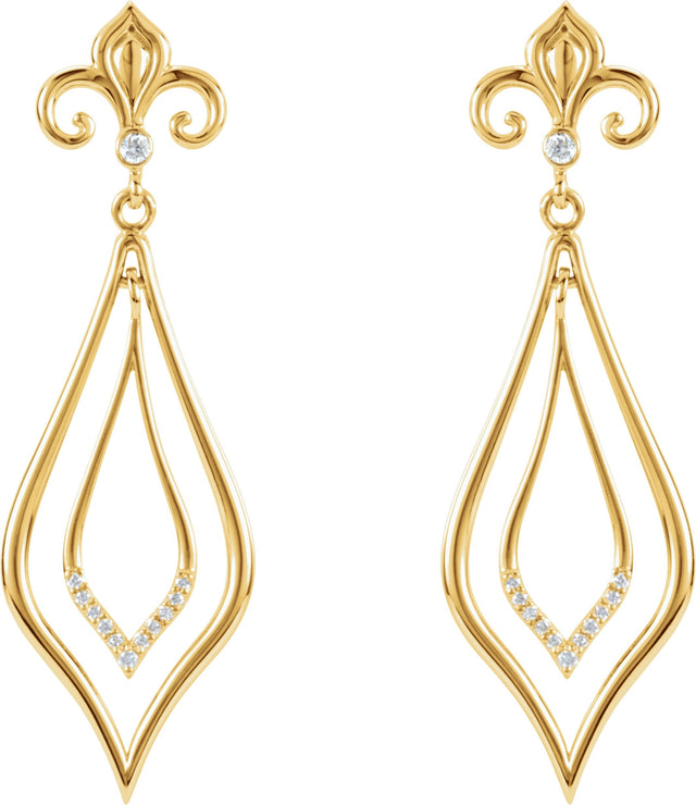 14K Gold Round Natural Diamond Fleur-de-lis Earrings – 1.75mm Stones - view 2