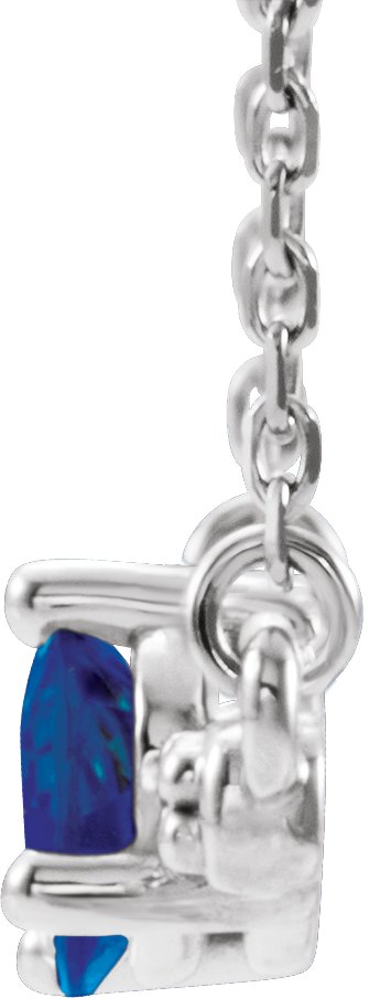 14K Gold Pear Natural Blue Sapphire Accented Bar Necklace - White Gold - view 2