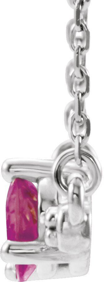 Platinum Pear Natural Pink Tourmaline Accented Bar Necklace - view 2