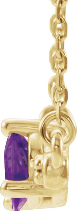 14K Gold Pear Natural Amethyst Accented Bar Necklace - Yellow Gold - view 2
