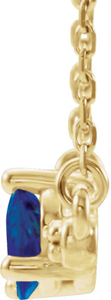 14K Gold Pear Natural Blue Sapphire Accented Bar Necklace - Yellow Gold - view 2