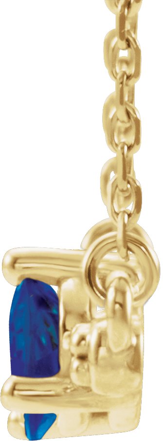 14K Gold Pear Natural Blue Sapphire Accented Bar Necklace - Yellow Gold - view 2