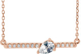 14K Gold Pear Natural Diamond Accented Bar Necklace - Rose Gold