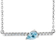 14K Gold Pear Natural Aquamarine Accented Bar Necklace - White Gold