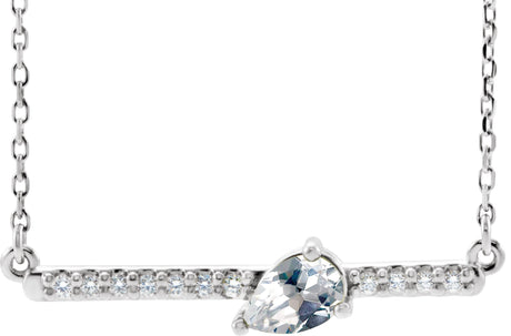14K Gold Pear Natural Diamond Accented Bar Necklace - White Gold