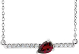 14K Gold Pear Natural Mozambique Garnet Accented Bar Necklace - White Gold