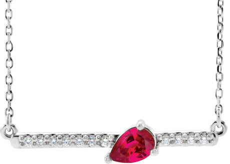 Platinum Pear Lab-Grown Ruby Accented Bar Necklace