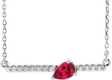 Platinum Pear Natural Ruby Accented Bar Necklace