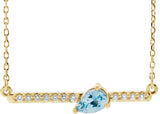 14K Gold Pear Natural Aquamarine Accented Bar Necklace - Yellow Gold