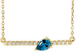 14K Gold Pear Natural Blue Zircon Accented Bar Necklace - Yellow Gold