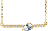 14K Gold Pear Natural Diamond Accented Bar Necklace - Yellow Gold