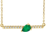14K Gold Pear Natural Emerald Accented Bar Necklace - Yellow Gold