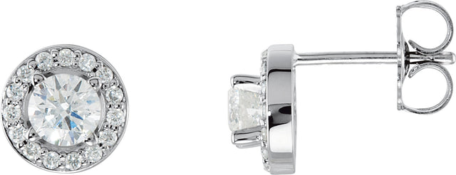 14K Gold Lab-Grown Diamond Round 4-Prong Halo-Style Earrings - White Gold