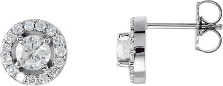 14K Gold Lab-Grown Diamond Round 4-Prong Halo-Style Earrings - White Gold