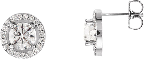 14K Gold Lab-Grown Diamond Round 4-Prong Halo-Style Earrings - White Gold