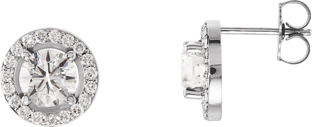 14K Gold Lab-Grown Diamond Round 4-Prong Halo-Style Earrings - White Gold