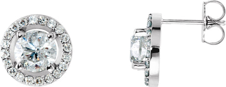 14K Gold Lab-Grown Diamond Round 4-Prong Halo-Style Earrings - White Gold