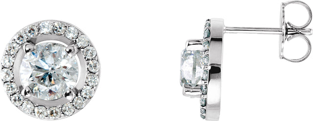 14K Gold Lab-Grown Diamond Round 4-Prong Halo-Style Earrings - White Gold