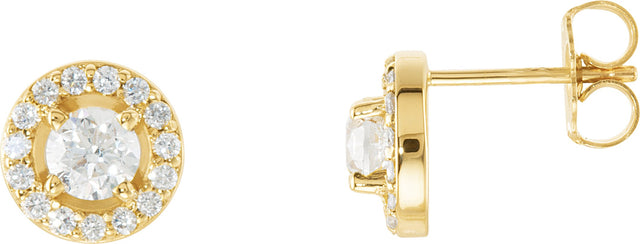 14K Gold Lab-Grown Diamond Round 4-Prong Halo-Style Earrings - Yellow Gold