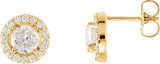 14K Gold Lab-Grown Diamond Round 4-Prong Halo-Style Earrings - Yellow Gold