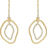 14K Gold Round Natural Diamond Open Silhouette Dangle Earrings II