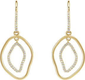 14K Gold Round Natural Diamond Open Silhouette Dangle Earrings II