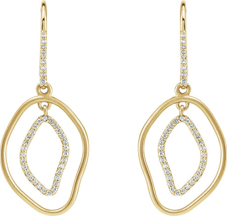 14K Gold Round Natural Diamond Open Silhouette Dangle Earrings II