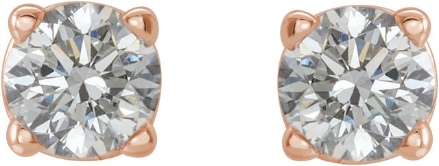 14K Gold Natural Diamond Round 4-Prong Lightweight Stud Earrings – 3-6.3mm Stones - Rose Gold - view 8