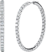 14K Gold Round Natural Diamond Inside-Outside Hoop Earrings – 2.4-2.8mm Stones - White Gold - view 2