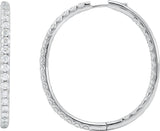 14K Gold Round Natural Diamond Inside-Outside Hoop Earrings – 2.4-2.8mm Stones - White Gold