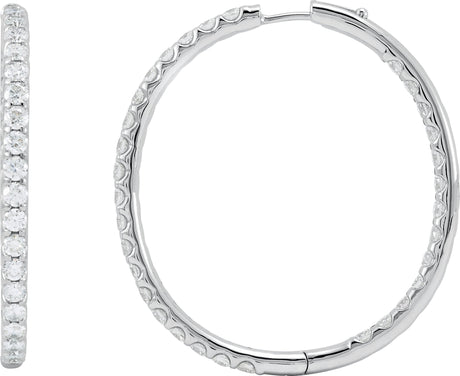 14K Gold Round Natural Diamond Inside-Outside Hoop Earrings – 2.4-2.8mm Stones - White Gold